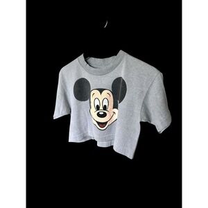 Vintage 80s Disney Mickey Mouse  Cropped T Shirt Women's Med Single Stitch *flaw